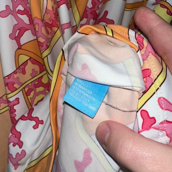 J. McLaughlin Catalina Cloth Cowl Neck Sleeveless Top S Coral Gold White Print - Picture 4 of 5